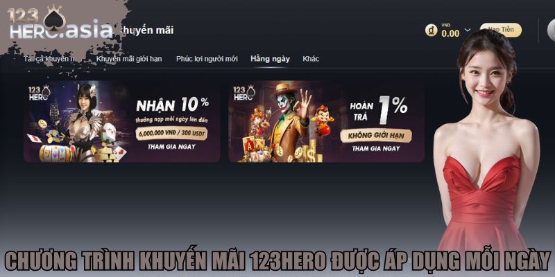 Chương trình khuyến mãi 123hero được áp dụng mỗi ngày