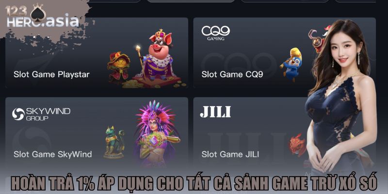 Hoàn trả 1% áp dụng cho tất cả sảnh game trừ Xổ số