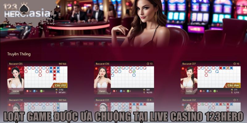 Loạt game được ưa chuộng tại live casino 123hero