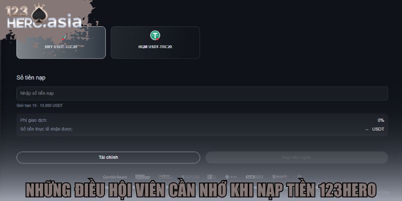 Những điều hội viên cần nhớ khi thực hiện nạp tiền 123hero