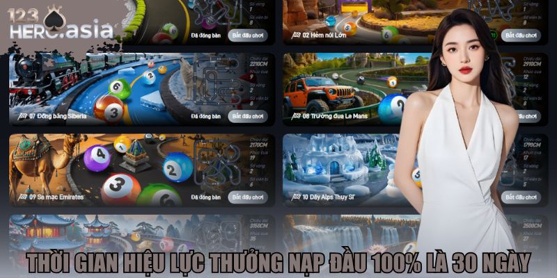 Thời gian hiệu lực thưởng nạp đầu 100% là 30 ngày